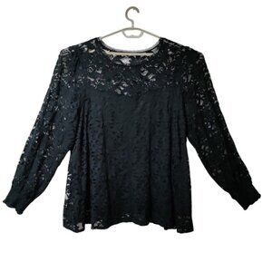 Torrid Stretch Lace & Mesh Crew Neck Long Sleeve Blouse Top Black Women's 3XL